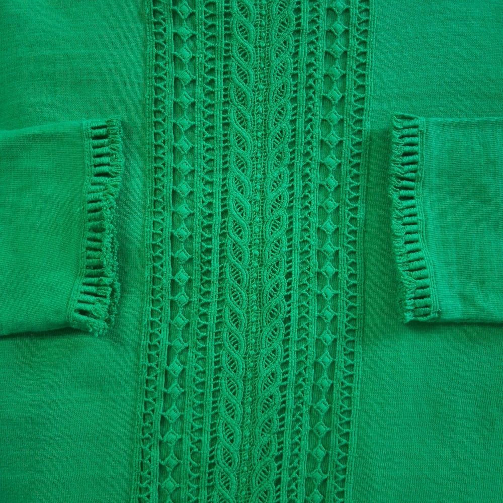Charter Club Top Long Sleeve Green Round Neck Embroidered Petite Large - Picture 7 of 15